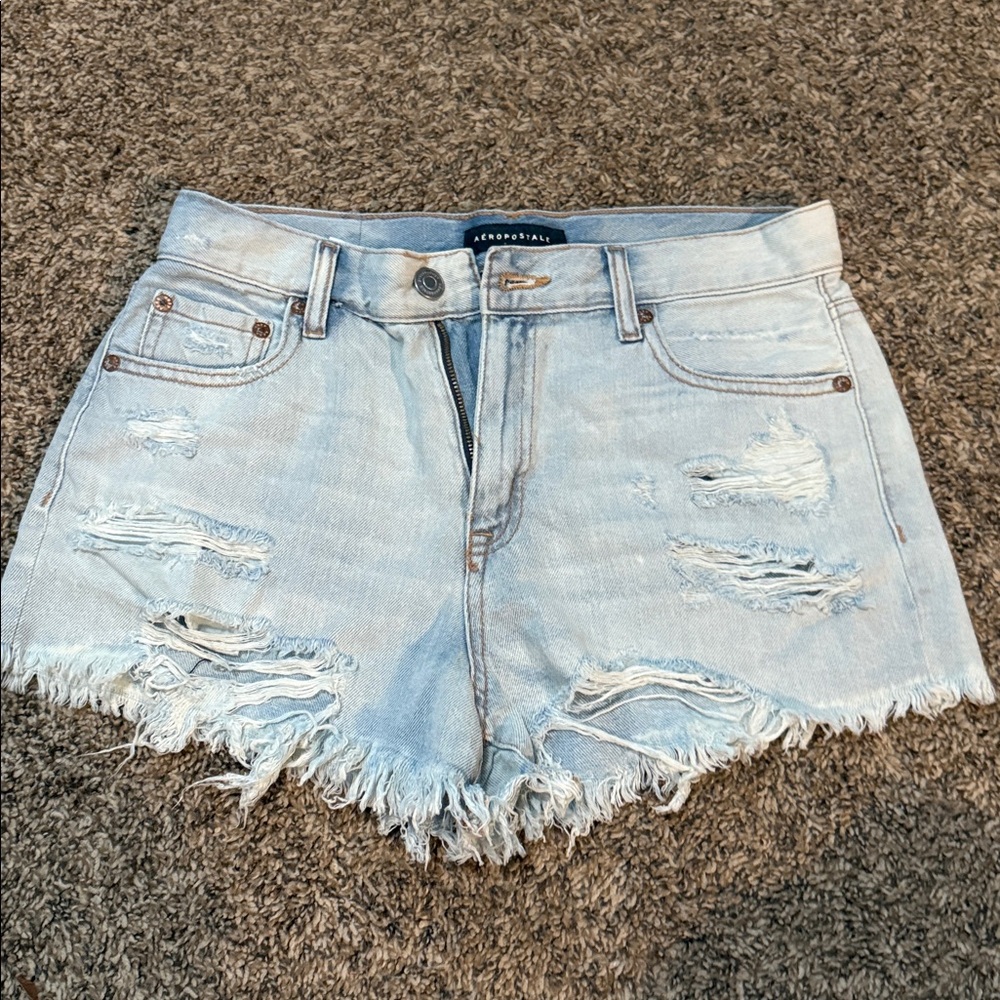Aeropostale Light Blue Ripped Denim Shorts. Size 6